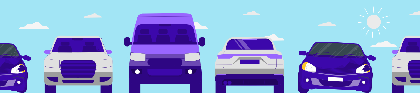 En illustration av Bilar som står på rad efter att ha sålts till Hejdåbil